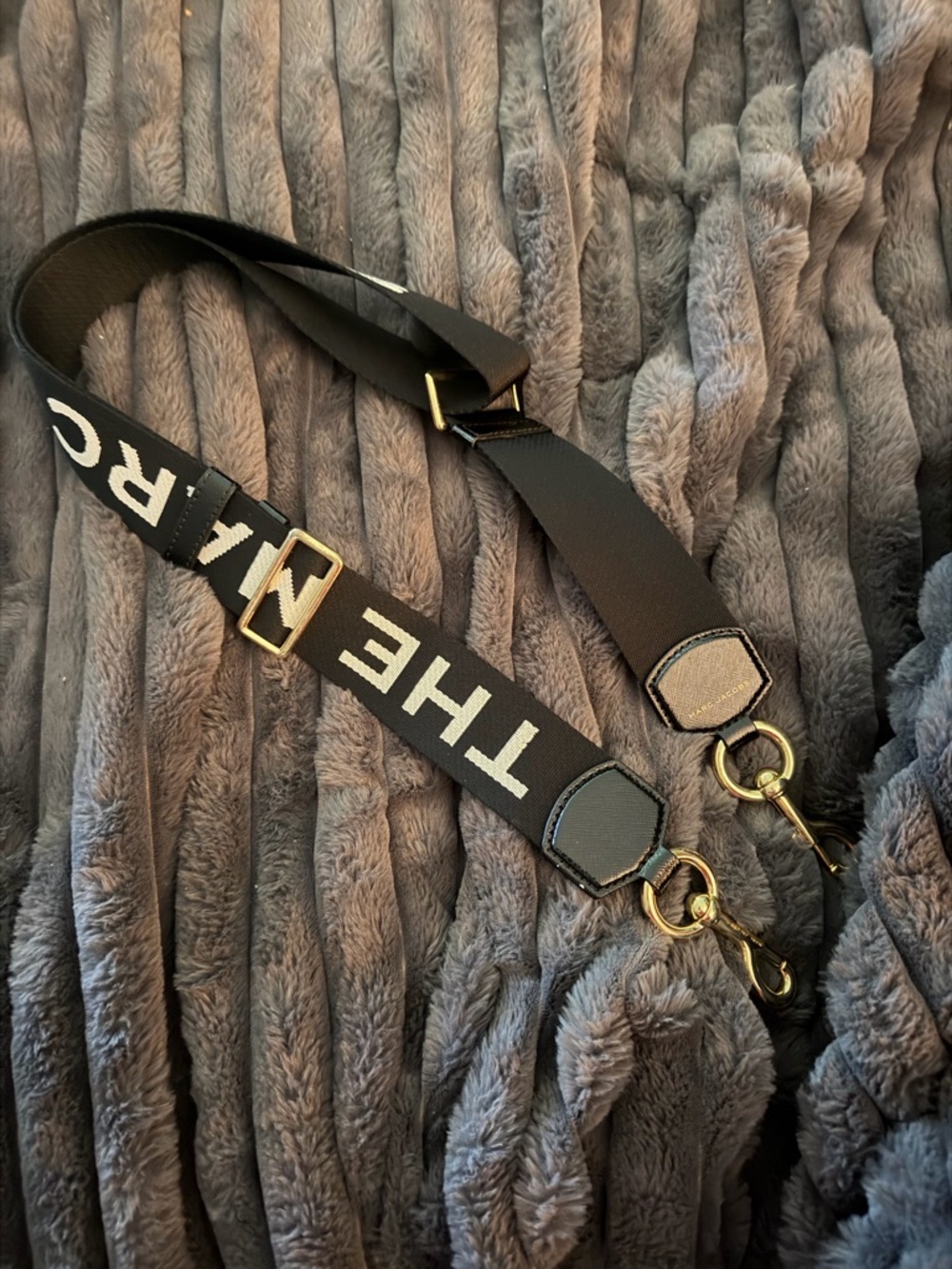 Marc Jacobs Black and White Adjustable Logo Strap with Gold Hardware